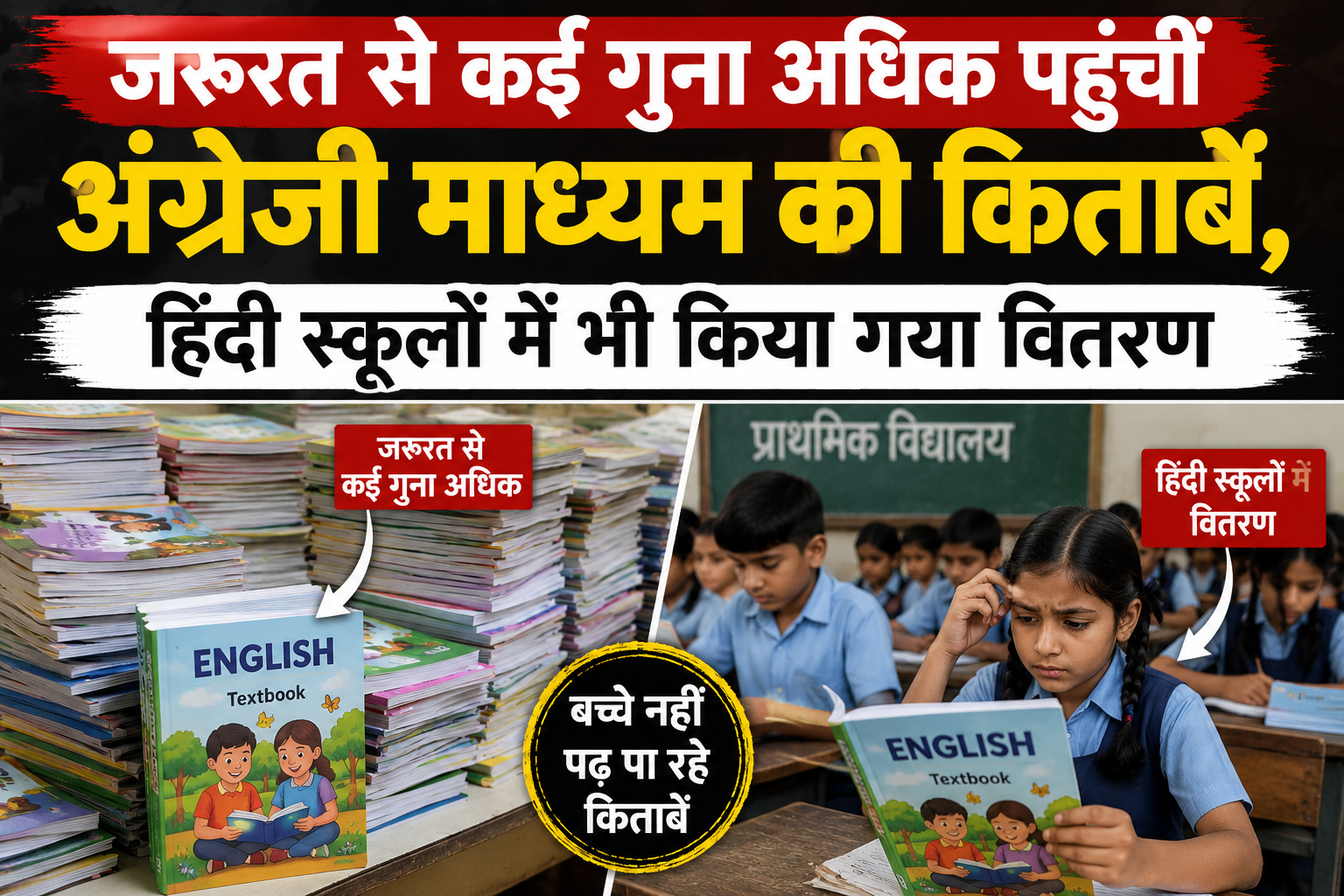 जरूरत से कई गुना अधिक पहुंचीं अंग्रेजी माध्यम की किताबें, हिंदी स्कूलों में भी किया गया वितरण