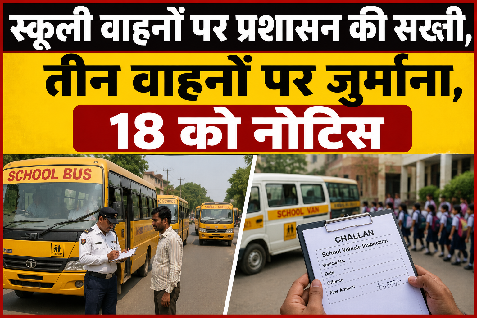 स्कूली वाहनों पर प्रशासन की सख्ती, तीन वाहनों पर जुर्माना, 18 को नोटिस