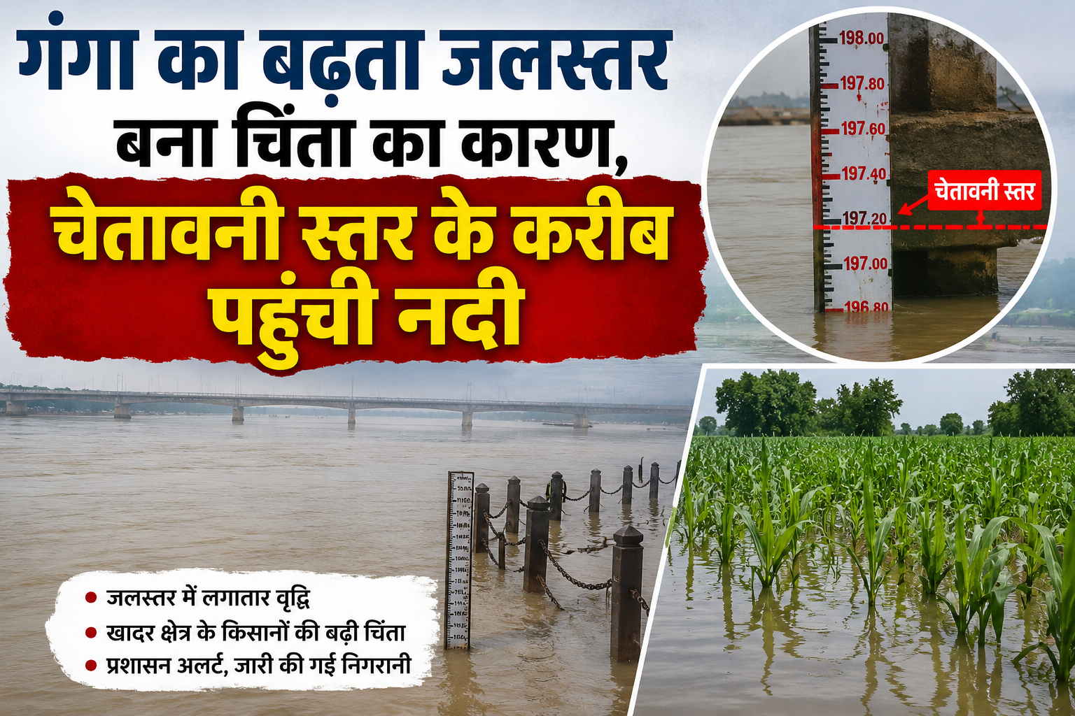 गंगा का बढ़ता जलस्तर बना चिंता का कारण, चेतावनी स्तर के करीब पहुंची नदी