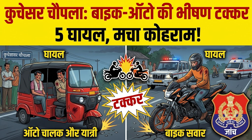 कुचेसर चौपला सर्विस रोड पर बाइक और ऑटो की आमने-सामने भिड़ंत, पांच लोग घायल; हादसे से मची अफरा-तफरी