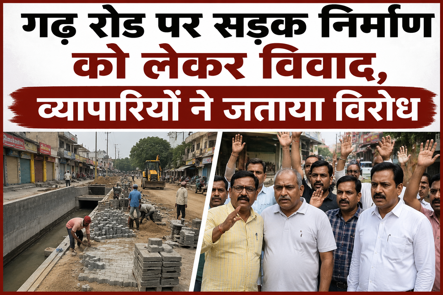गढ़ रोड पर सड़क निर्माण को लेकर विवाद, व्यापारियों ने जताया विरोध