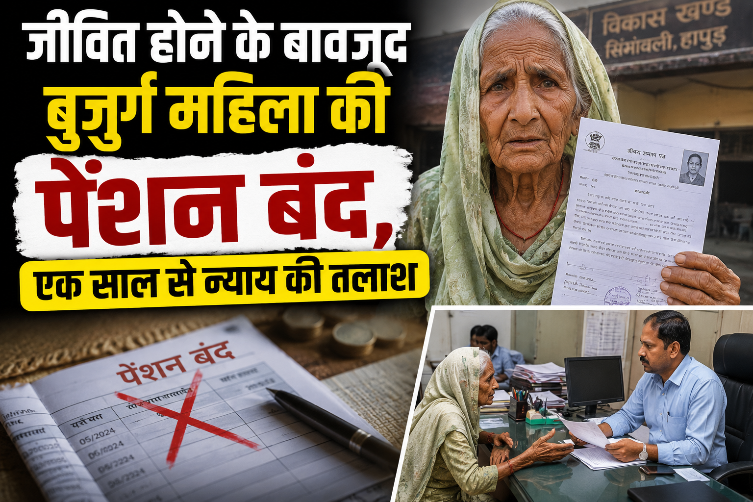जीवित होने के बावजूद बुजुर्ग महिला की पेंशन बंद, एक साल से न्याय की तलाश