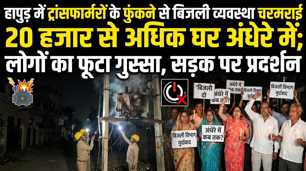 हापुड़ में ट्रांसफार्मरों के फुंकने से बिजली व्यवस्था चरमराई, 20 हजार से अधिक घर अंधेरे में; लोगों का फूटा गुस्सा, सड़क पर प्रदर्शन