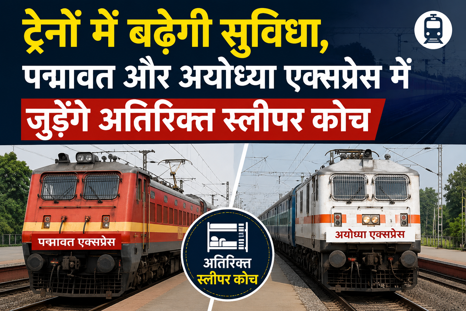 ट्रेनों में बढ़ेगी सुविधा, पद्मावत और अयोध्या एक्सप्रेस में जुड़ेंगे अतिरिक्त स्लीपर कोच